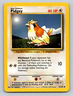 Pidgey 57/102 Common Base Set Unlimited Pokemon NM - Image 1