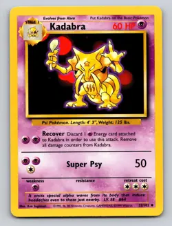 Kadabra 32/102 Uncommon Base Set Unlimited Pokemon NM - Image 1
