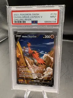 PSA 9 MINT Galarian Zapdos V Full Art Chilling Reign Holo Pokemon 174/198 - Image 1