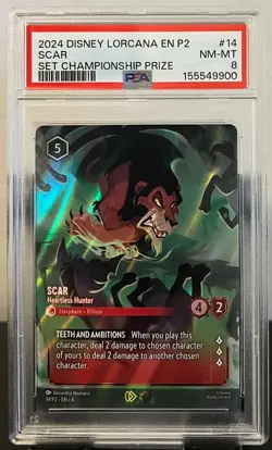 DISNEY LORCANA EN P2 SCAR - HEARTLESS HUNTER (SET CHAMPIONSHIP) PSA 8 - Image 1
