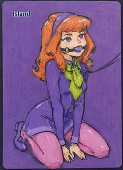 Magic MTG Altered Island / Land Card | Original Hand Painted & Color Anime Girl - Image 1
