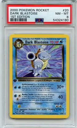 2000 Pokemon 1st Edition Team Rocket DARK BLASTOISE 20/82 Card PSA 8 - Image 1