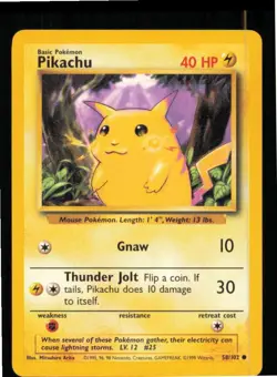 Pikachu 58/102 Common Base Set Unlimited Pokemon Lightly Played - Image 1