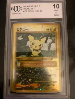 Pokemon Card Japanese Reverse holo pichu graded 10 GEM MINT Neo 2 Promo - Image 1