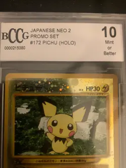 Pokemon Card Japanese Reverse holo pichu graded 10 GEM MINT Neo 2 Promo - Image 2
