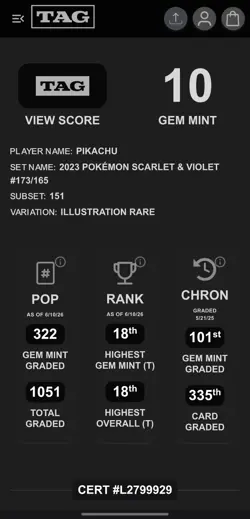 Pikachu 173/165 S&V 151 IR Holo TAG 10 EN - Image 3