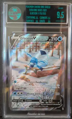 PCS 9.5 Gem Mint Glaceon V 175/203 Evolving Skies Alternate Alt Art Pokemon #175 - Image 1