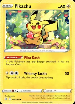 Pikachu 052/196 Common Lost Origin Pokemon Near Mint - Image 1
