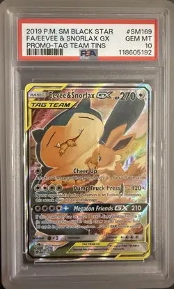 Eevee & Snorlax Gx #SM169 - 2019 Pokemon SM Black Star Promo - Tag Team - PSA 10 - Image 1