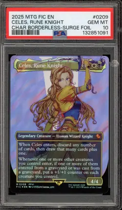 Magic MTG Celes Rune Knight FIC CHAR Borderless Surge Foil #0209 PSA 10 Gem Mint - Image 1