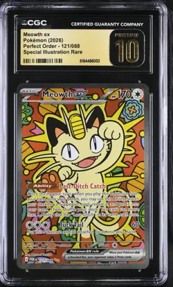 CGC 10 Pristine - Meowth ex 121/088 SIR Pokemon Perfect Order POR EN 2026 - Image 1