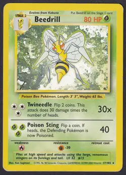 Pokemon Beedrill 17/102 Non-Holo Rare 1999-2000 4th Print Base Set - Image 1