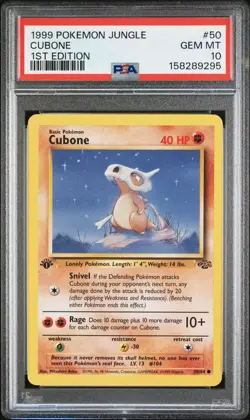 1999 Pokemon Jungle 1st Edition Cubone #50 PSA 10 Gem Mint - Image 1