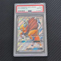 2017 POKEMON SUN & MOON #144 FULL ART TAUROS GX PSA 10 GEM MT - Image 1