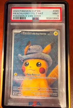 PSA 9 PIKACHU WITH GREY FELT HAT 2023 POKEMON SVP POKEMON X VAN GOGH #085 - Image 1