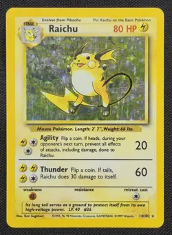 Raichu 14/102 Base Set Unlimited Holo Rare - Image 1
