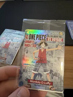 ONE PIECE Monkey D Luffy P-055 Promo College Basketball US Voyage SEALED Holo NM - Image 1