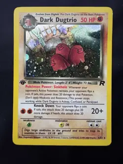 Pokemon Card 1st Edition English Dark Dugtrio 6/82 Team Rocket Holo Swirl HP - Image 1
