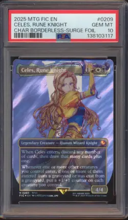 MTG FINAL FANTASY CELES, RUNE KNIGHT BORDERLESS SURGE FOIL #0209 PSA 10! - Image 1
