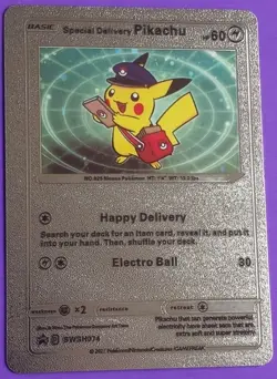 Ultra Rare Pokemon Gold Foil Card Special Delivery Pikachu - Mint Condition - Image 1