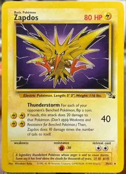 NM 🔥 Zapdos 30/62 Non Holo Regular Rare Pokemon 2000 Fossil WOTC Vintage - Image 1