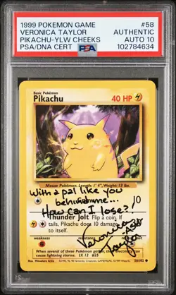 1999 POKEMON BASE SET UNLIMITED YELLOW CHEEKS #58 PIKACHU PSA AUTHENTIC AUTO 10 - Image 1