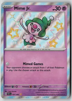 Mime Jr. 157/091 Shiny Rare Paldean Fates Pokemon NM - Image 1