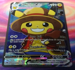 Pokemon TCG Luffy Poncho Pikachu VCOS Cosplay Custom Shiny Holo Card One Piece - Image 2