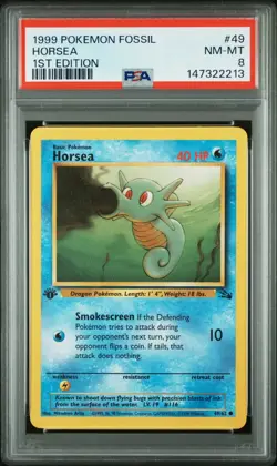 1999 POKEMON FOSSIL 49 HORSEA 1ST EDITION PSA 8 - Image 1