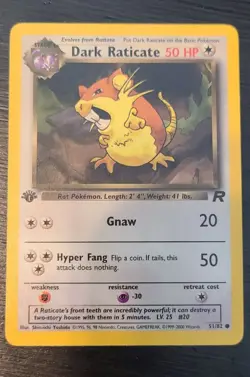 Dark Raticate 51/82 - 2000 Pokemon Team Rocket 1st Edition Mint very sharp card - Image 1