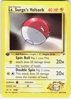 Lt. Surge's Voltorb 84/132 Common Gym Heroes Pokemon 1st Edition LP - Image 1