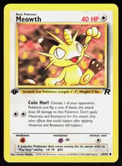 Meowth 62/82 Common Team Rocket Pokemon 1st Edition NM 01-07-51 - Image 1