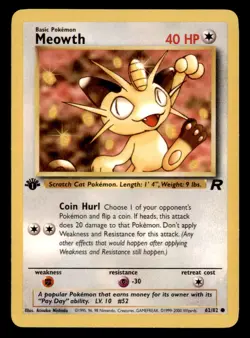 Meowth 62/82 Common Team Rocket Pokemon 1st Edition Lightly Played - Image 1