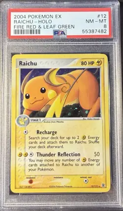 2004 Pokemon EX FireRed & LeafGreen 12 Raichu Holo PSA 8 NM-MT - Image 1