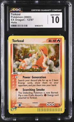 CGC 10 GEM MINT Torkoal 2003 EX Dragon 12/97 Holo Pokemon - Image 1