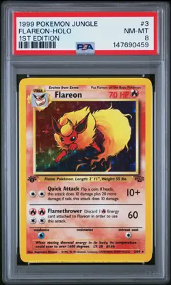 1999 POKEMON JUNGLE 1ST EDITION #3 FLAREON-HOLO PSA 8 - Image 1
