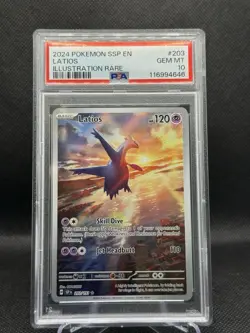Pokemon 2024 Latios 203/191 SV08 Surging Sparks Holo Illustration Rare PSA 10 - Image 1