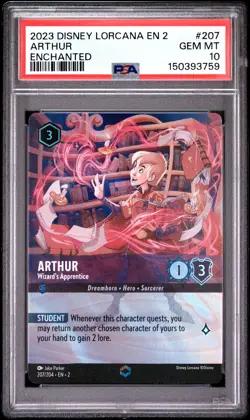 DISNEY LORCANA EN 2-RISE OF THE FLOODBORN ARTHUR - WIZARD'S APPRENTICE PSA 10 - Image 1