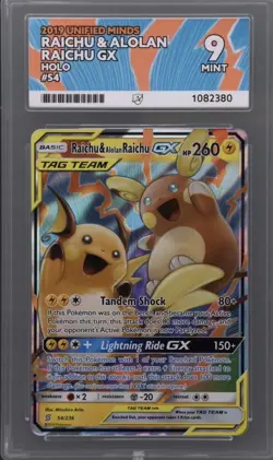 Pokemon Card Raichu Alolan Raichu GX 54/236 Unified Minds English Edition ACE 9 - Image 1