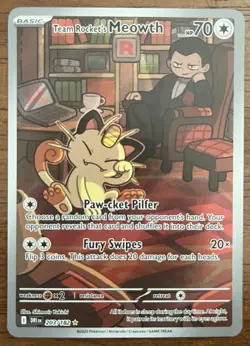 Pokemon TCG Team Rocket’s Meowth 203/182 Destined Rivals Illustration Rare - Image 1