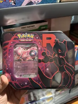 Pokemon Team Rocket Tin 5 Booster Packs + Promo - New Sealed Mewtwo Tin Wow Look - Image 1