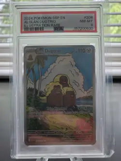 Pokemon TCG Sv08 Surging Sparks Alolan Dugtrio 208/191 IR Holo PSA 8 EN - Image 1