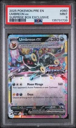 2025 POKEMON PRE EN-PRISMATIC EVOLUTIONS SURPRISE BOX EXCLUSIVE UMBREON EX PSA 9 - Image 1
