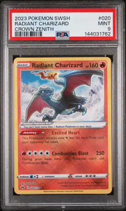 2023 POKEMON SWORD & SHIELD CROWN ZENITH #020 RADIANT CHARIZARD PSA 9 - Image 1