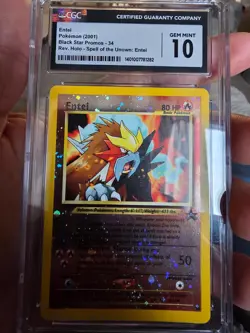 CGC 10 GEM MINT Entei 2001 Black Star Movie Promo 34 Reverse Holo Pokemon Card - Image 1
