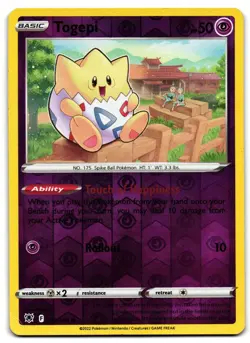 Togepi 055/189 - 🌊 Astral Radiance Common Pokemon TCG Reverse Holo 🖤 - DMG - Image 1