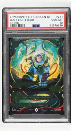Disney Lorcana TCG 2026 EN 12 Buzz Lightyear Iconic 241/204 Foil PSA 10 - Image 1