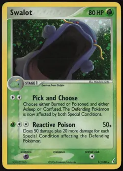 Swalot 11/100 Holo Rare Crystal Guardians Pokemon Reverse Holo Lightly Played - Image 1