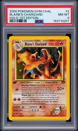 2000 Pokemon Gym Challenge Blaine's Charizard 1st Ed Holo PSA 8 - Image 1
