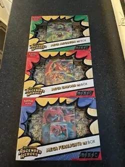 3 Pokemon TCG Ascended Heroes Mega ex Box Bundle Feraligatr Emboar Meganium New - Image 1